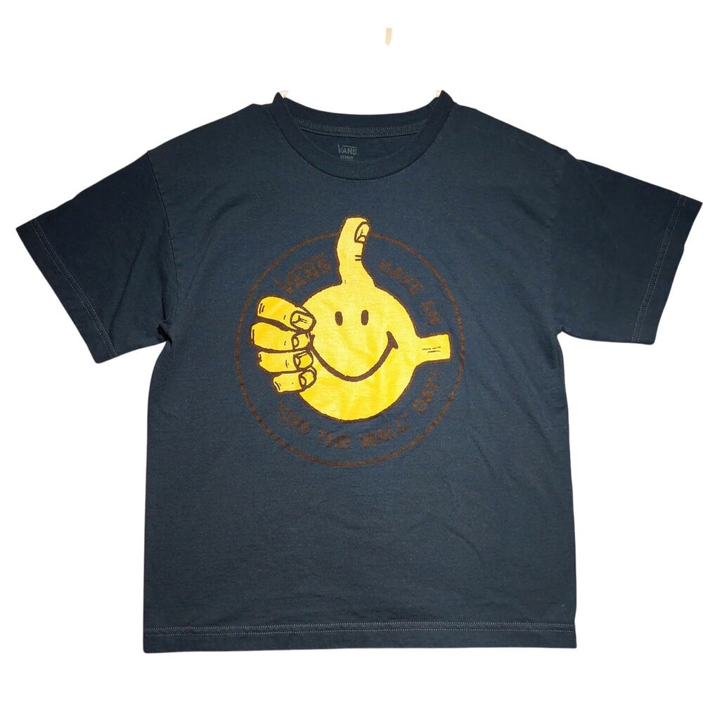Van's Off The Wall Graphic T-Shirt Navy Blue Unisex Sz. Youth Medium 90's Skate